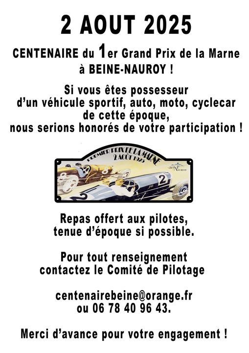 Centenaire du 1er Grand Prix de la Marne - Beine-Nauroy 51490